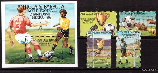 Антигуа и Барбуда-1986, (Мих.925-928,БЛ.206)  **  , Спорт,ЧМ-1986 по футболу(полная серия)