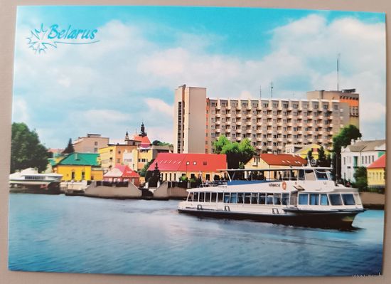 Пинск, река Пина. Теплоход. Открытка