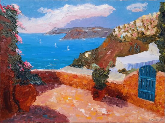 Картина маслом "Морской пейзаж". Мастихин, холст на картоне 40х30 см