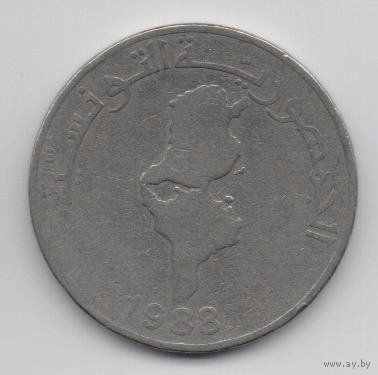 ТУНИССКАЯ РЕСПУБЛИКА 1 ДИНАР 1988. КАРТА