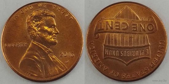 1 цент США Unc 2016г D