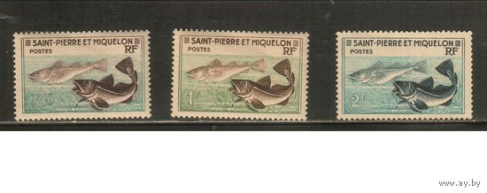 Сен-Пьер и Микелон-1957(Мих.381-383) , **  , Морская  Фауна ,  Рыбы,