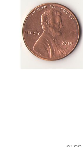 1 Цент 2019D.  1 cent USA "D" Линкольн щит на реверсе (М.Д Денвер)