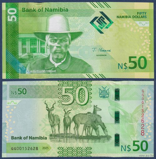 Намибия, 50 долларов 2025 г., P-W22 (GG, вождь Хендрик Витбой, антилопа куду), UNC