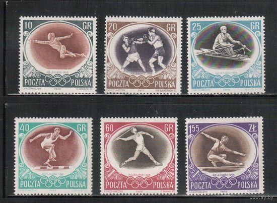 Польша-1956,(Мих.984-989,994)  , **  , Спорт, ОИ-1956,  (полная серия)