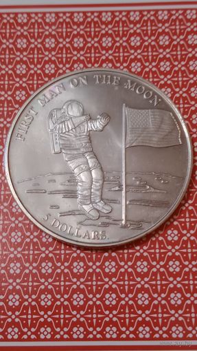 Либерия 5 долларов 2000 первый человек на Луне