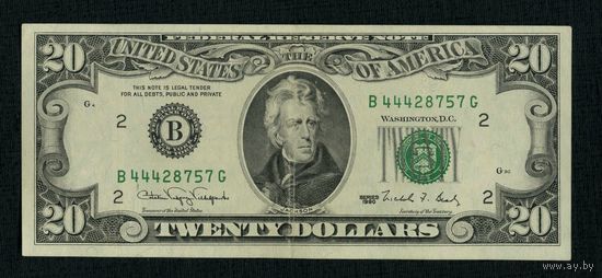 Распродажа коллекции от 1 рубля!!! МЦ. США 20 долларов 1999г. Серия B 44428757 G