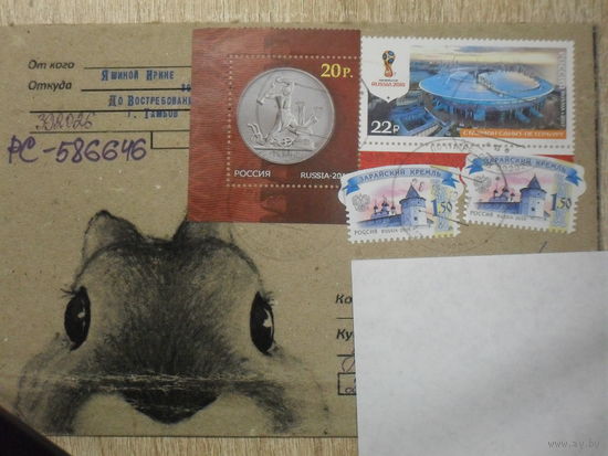 ПОЧТОВЫЙ КОНВЕРТ ПРОШЕДШИЙ ПОЧТУ.РОССИЯ.ФАУНА.ЗВЕРЕК. На марке стадион Санкт - Петербург. Чемпионат мира по футболу 2008год.