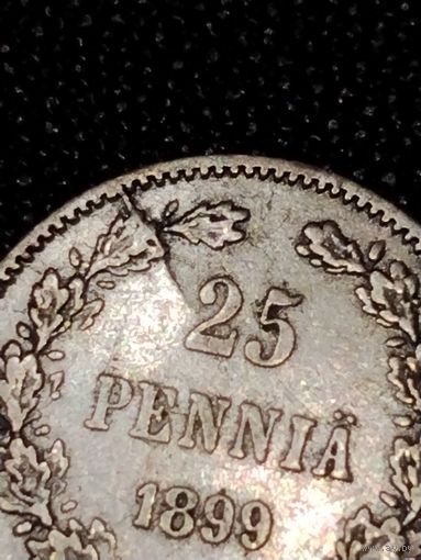 25 пени 1899 г. С 1 рубля. БРАК! РАСКОЛ ШТЕМПЕЛЯ! Смотрите другие мои лоты с 1 рубля.