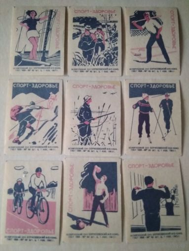 Спичечные этикетки ф.Борисов. Спорт-здоровье. 1965 год