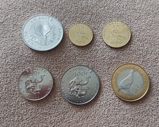 Джибути набор 6 монет 1991-2013 UNC