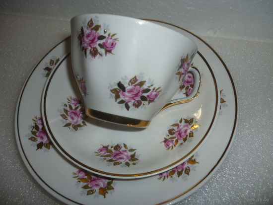 Чайное Трио Костяной Фарфор Старая Рига СССР Позолота