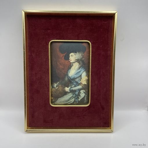 Антикварная шелкография в латунной раме. Италия. 2822