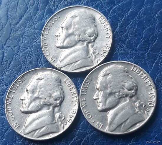 5 центов  1968 1969 1970 все S США Джеферсон ( три монеты)