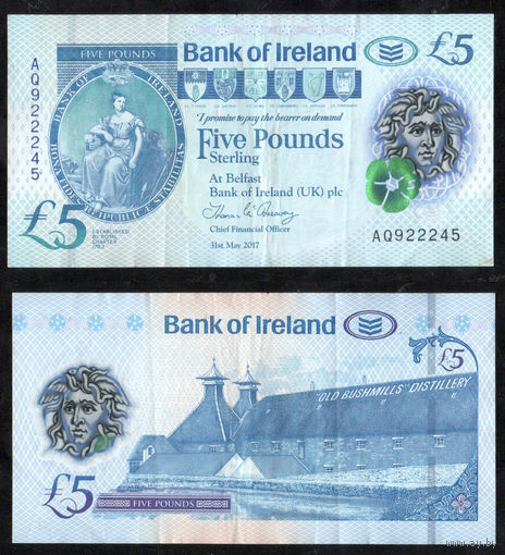 СЕВЕРНАЯ ИРЛАНДИЯ 5 Фунтов 2017 г., P-86 "Bank of Ireland" (Гиберния - Винокурня Bushmills)