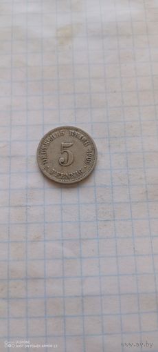 5 пфеннигов 1906 D