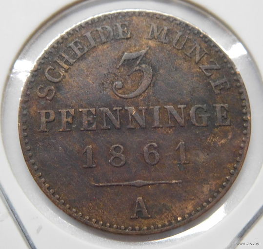 Пруссия 3 пфеннига 1861 г
