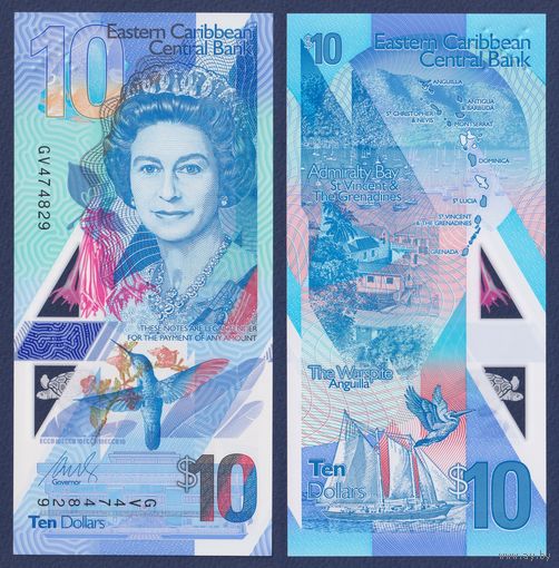Восточные Карибы, 10 долларов 2019 г, P-W57 (GV, полимер, номинация IBNS 2019, королева Елизавета II), UNC