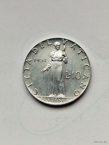 10 лир Ватикан 1951 год
