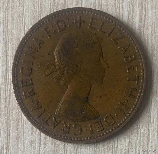 Монета 1 пенни 1962 год. Великобритания. Королева Елизавета II