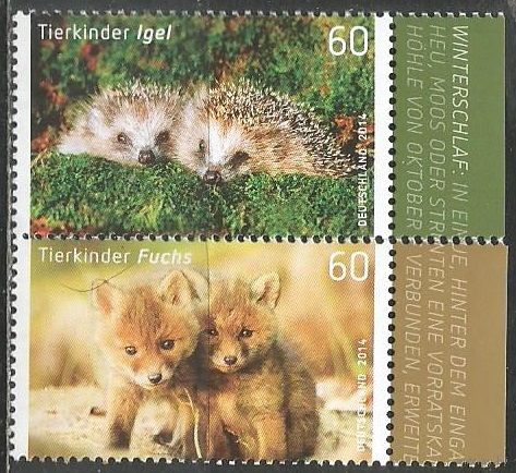 Германия. Детёныши ёжика и красной лисицы. 2014г. Mi#3053-54. Серия.