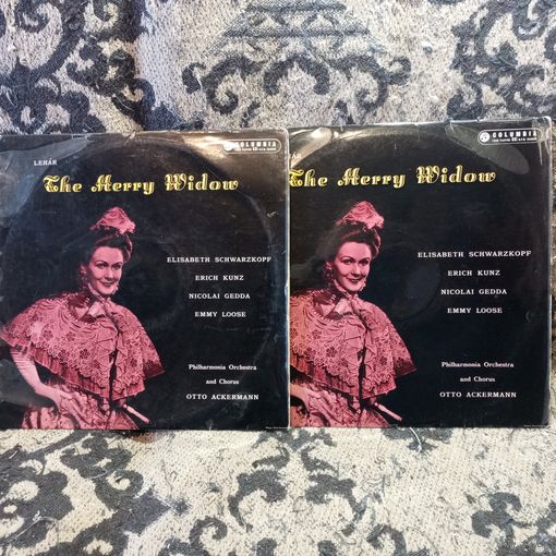Э. Шварцкопф, Э. Кунц, Н. Гедда, Э. Лус и др.; Филармонический оркестр и хор, дир. О. Акерманн - Ф. Легар. Веселая вдова - Columbia, Gt. Britain - 2 пл-ки - 1953 г.