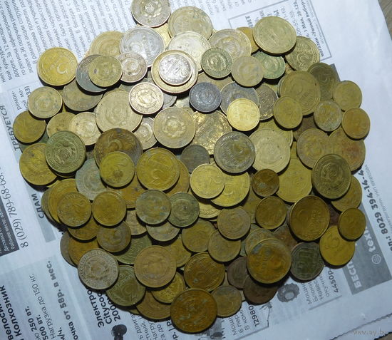 Старинныя Савецкия манеты(больше 750 гр., всё вместе)с рубля