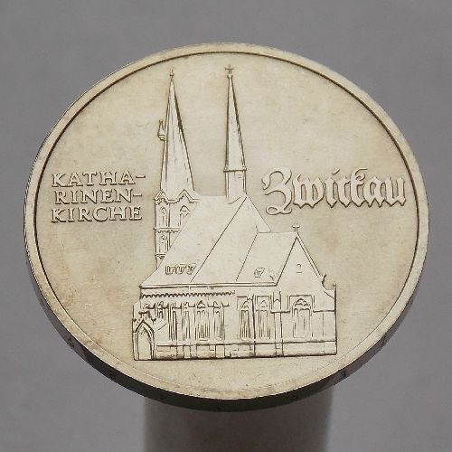 ГДР 5 марок 1989 500 лет со дня рождения Томаса Мюнцера, Церковь Св. Екатерины в Цвиккау