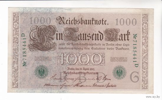 1000 МАРОК 1910 ГЕРМАНИЯ ЗЕЛЕНАЯ ПЕЧАТЬ