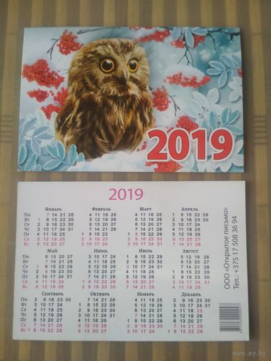 Карманный календарик. Сова. 2019 год