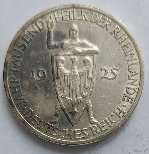3 марки 1925 G. Редкий монетный двор Карлсруэ. 100-летие Рейнской области (Рейнланд)