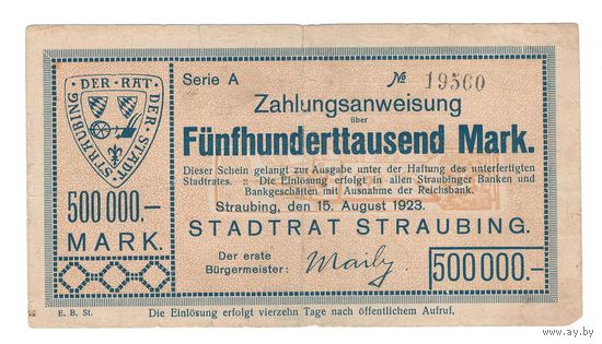 Германия Штраубинг 500000 марок 1923 года. Состояние VF