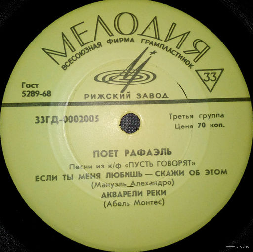 Рафаэль, Песни Из К/Ф Пусть Говорят, МИНЬОН 1970