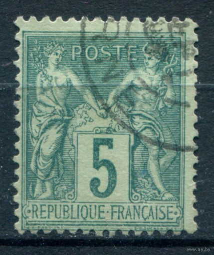 Франция - 1876/81г. - аллегория, тип II, 5 с - 1 марка - гашёная [Mi 59]. #2-Fr-49-KS-2