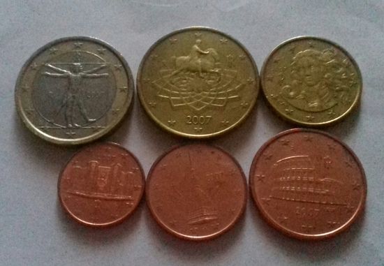Набор евро монет Италия 2007 г. (1, 2, 5, 10, 50 евроцентов, 1 евро)