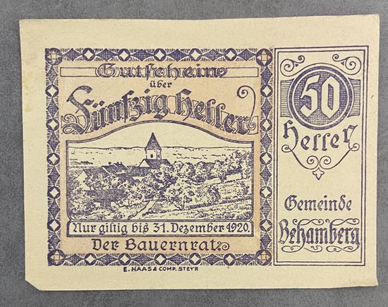 Нотгельды Австрия Бранденберг 50 геллеров 1920 год