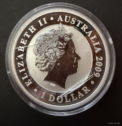 1 доллар 2009 г.   Елизавета 2.  ПАНДА.  УНЦИЯ.  СЕРЕБРО. 999 пробы