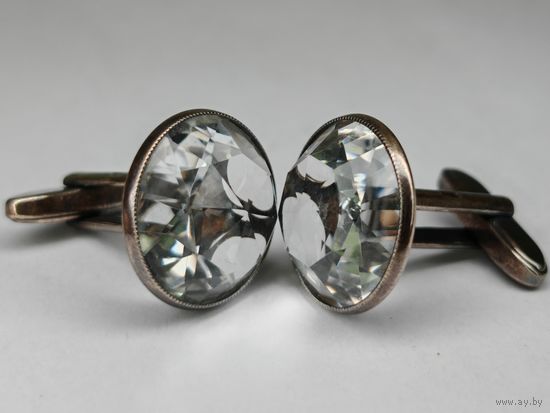 Запонки горный хрусталь серебро 875 клеймо звезда СССР Русские самоцветы.