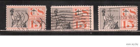 США-1959, (Мих.764 I+IIх+у) , гаш. , Стандарт, Авиапочта, Статуя Свободы (полная серия)(3)