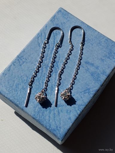 Серьги длинные серебро с фианитами