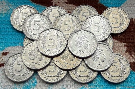 Карибы 5 центов. Восточные Карибские острова - Гренада, Антигуа и Барбуда, Доминика, Сент Китс и Невис.