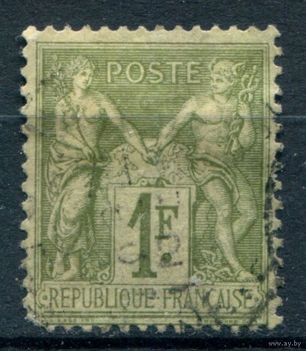 Франция - 1876/81г. - аллегория, тип II, 1 Fr - 1 марка - гашёная [Mi 67]. #2-Fr-49-KS-2