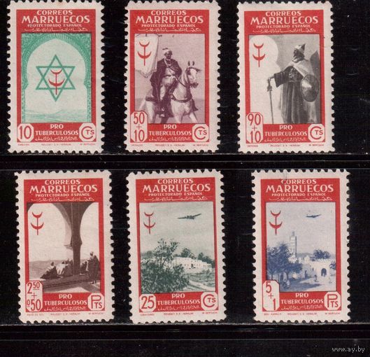 Марокко(Испанское)-1948 (Мих.281-286), **/*  , Испанские Колонии , Борьба с туберкулезом(полная серия)
