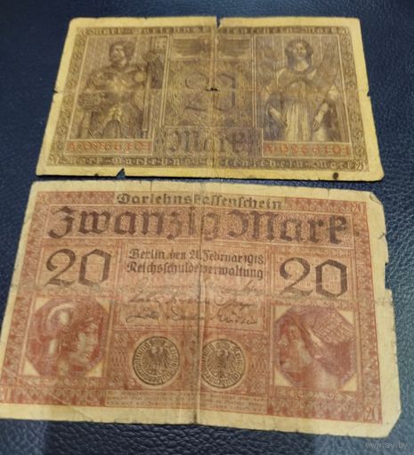 20 марок (2 штуки) 1918 А 0966101 1921 К6343922