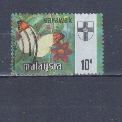 [1349] Малайзия,Саравак 1971. Фауна.Бабочки.10 с. Гашеная марка.