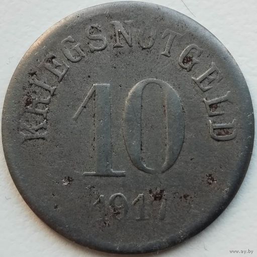 Kriegsnotgeld. Военные деньги. Динкельсбюль. Бавария. 10 пфеннигов. 1917 г.