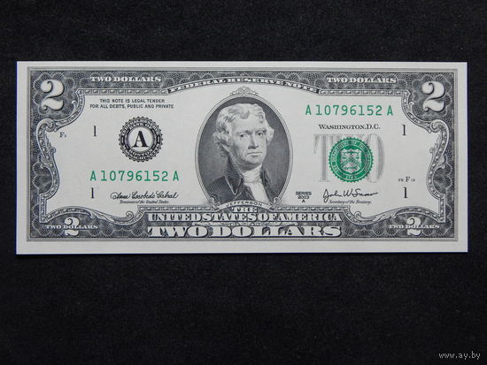 США 2 доллара 2003г.UNC (из пачки).