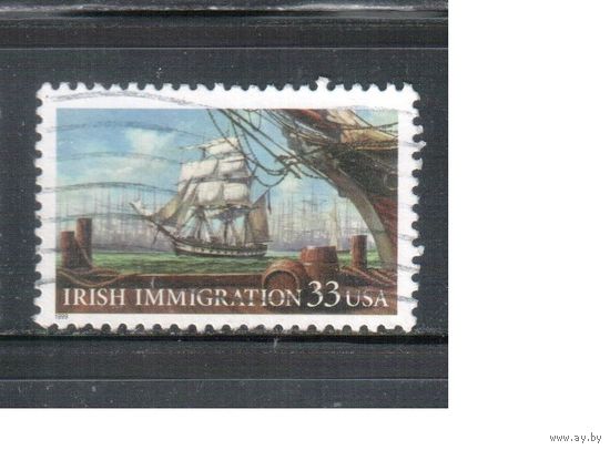 США-1999 (Мих.3092) , гаш., Иммиграция ирландцев Флот, Парусник(одиночка)