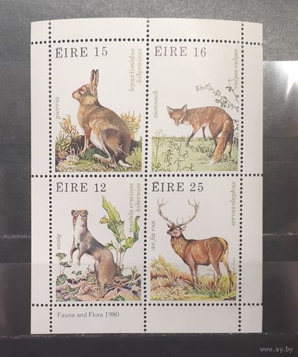 Ирландия. 1980 год. Фауна. Блок (малый лист, сцепка 4 марки) (675)