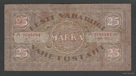 Эстония 25 марок 1922 года. Тип Р-54c. Состояние VF+